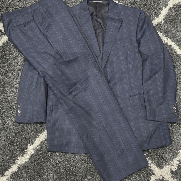 CANALI Gray Blue White Plaid 2pc Suit Blazer Coat Jacket + Pants 56R 46US - Picture 1 of 15